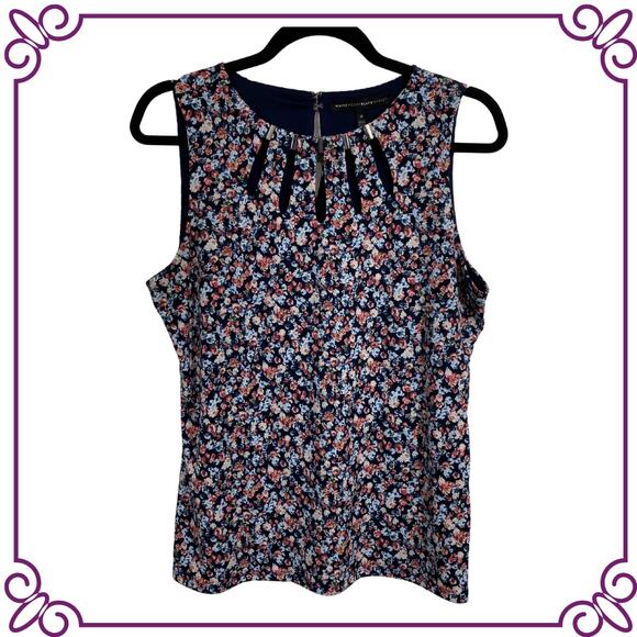 WHBM Navy Floral Key Whole Design Tank Top Blouse MEDIUM - Picture 1 of 8